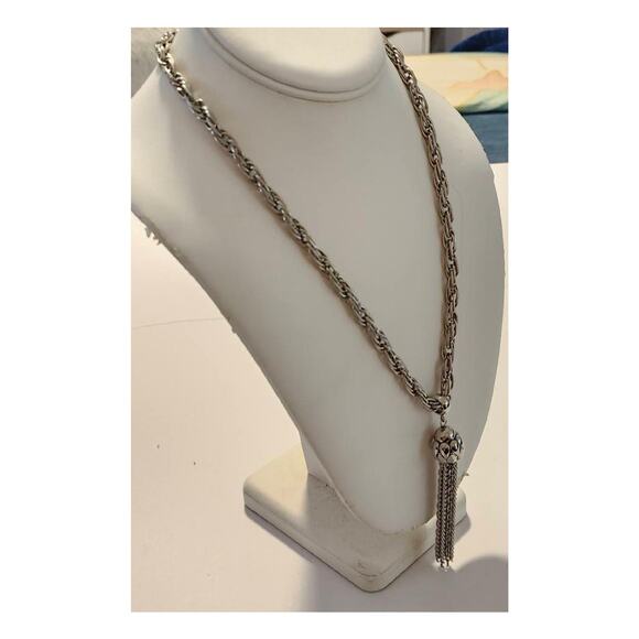 Vintage Silver Tone Ball Tassel Link Necklace - Picture 2 of 10